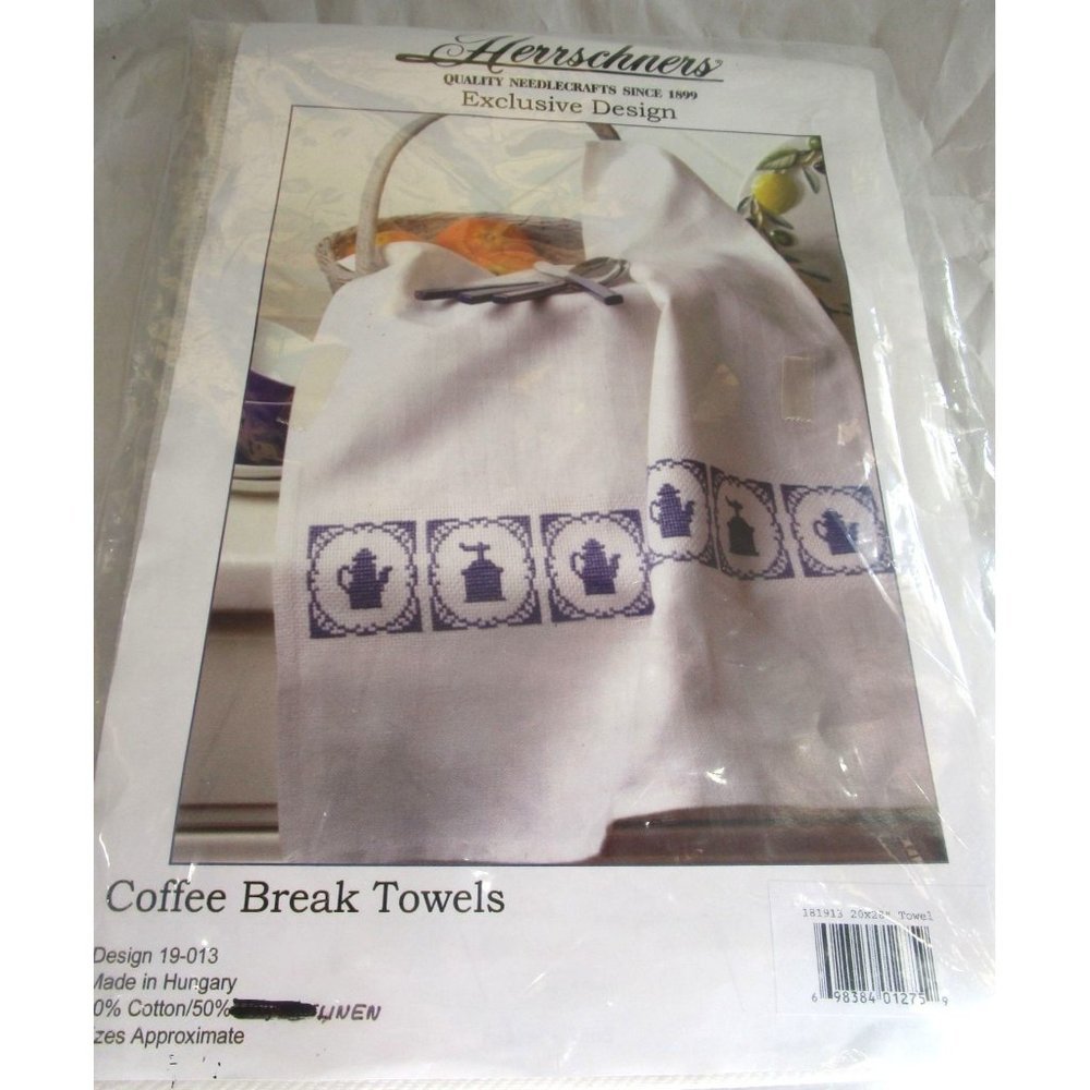 Herrschners Coffee break cross stitch tea towels